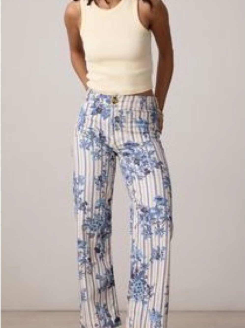 Maeve Colette Floral Stripe Wide-Leg Pants - Blue & White